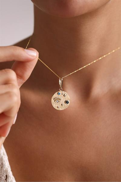 Siyah Mavi Stone Göz Heritage Kilitli Charm Pendant