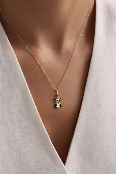 Siyah Mineli Panda Kilitli Charm Pendant