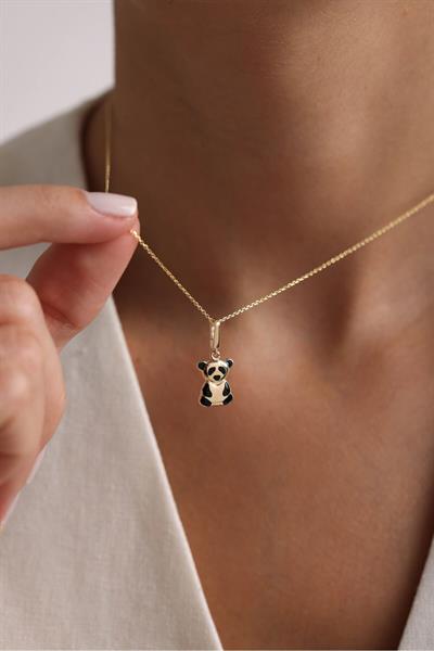 Siyah Mineli Panda Kilitli Charm Pendant