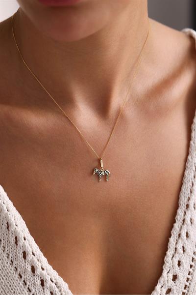 Siyah Mineli Zebra Kilitli Charm Necklace 45 cm