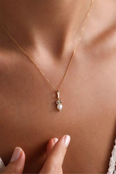 Siyah Stone Pearl Baykuş Kilitli Charm Pendant