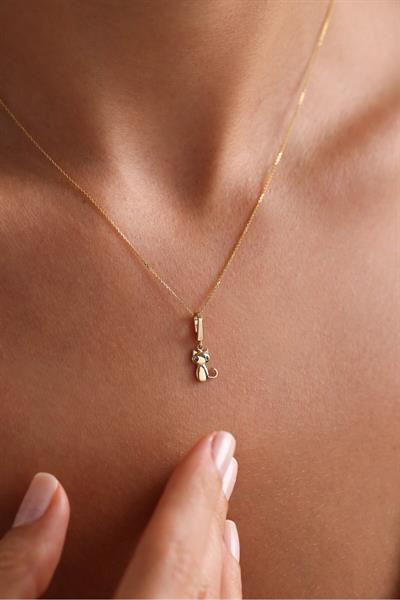 Siyah Stone Cat Kilitli Charm Pendant