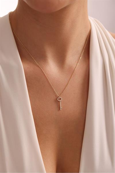 Taşlı Antik Anahtar Şans Kolye