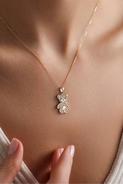 Taşlı Bomb Teddy Bear Ayıcık Kolye Ucu