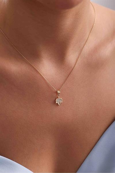 Taşlı Çınar Yaprağı Kolye Ucu