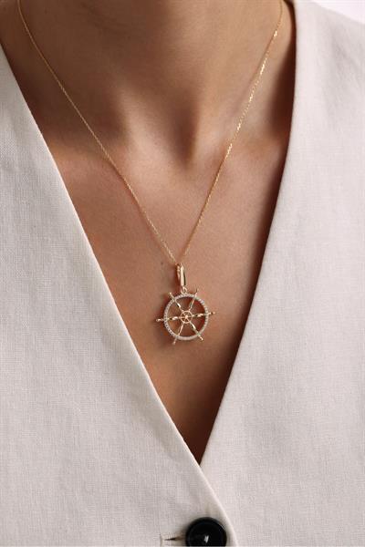 Taşlı Dümen Charm Kolye 45 cm