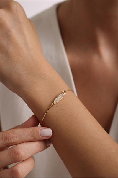 Taşlı Elips Plaka Bilezik