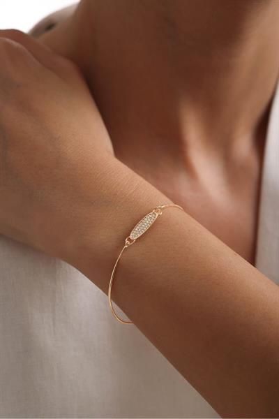 Taşlı Elips Plaka Bilezik