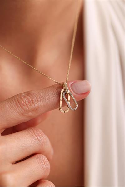 Taşlı Forever Elips Çift Kat Kolye