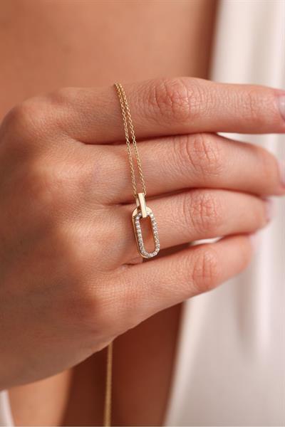 Taşlı Forever Elips Çift Kat Kolye