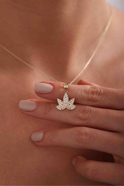 Taşlı Lotus Çiçeği Kolye Ucu