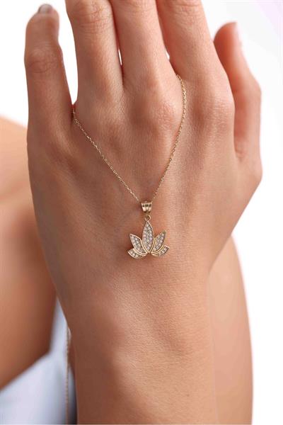 Taşlı Lotus Çiçeği Kolye Ucu