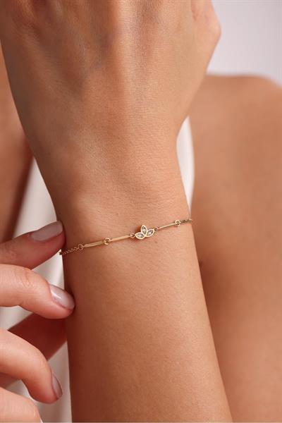 Taşlı Lotus Çiçeği Line Kemik Bileklik