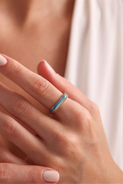 Taşlı Mavi Mineli Line Yüzük