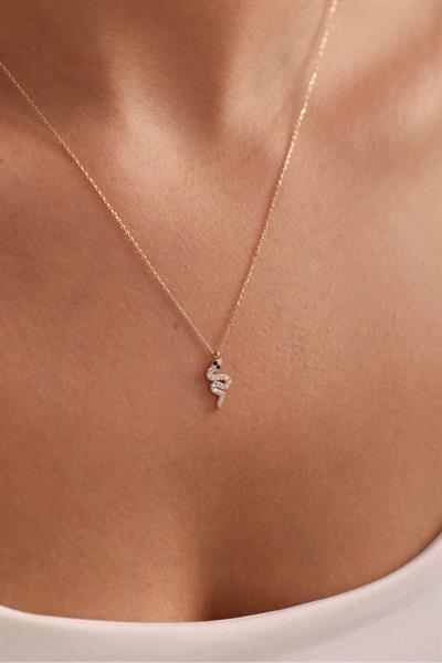 Taşlı Mini Yılan Kolye