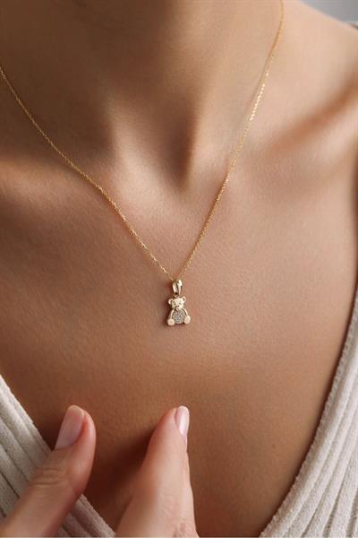 Taşlı Teddy Bear Ayıcık Kolye 45 cm