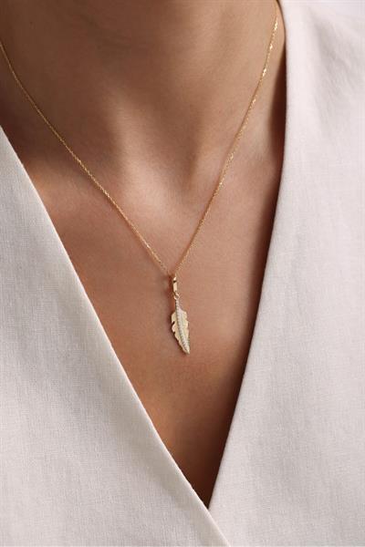 Taşlı Tüy Charm Kolye 45 cm