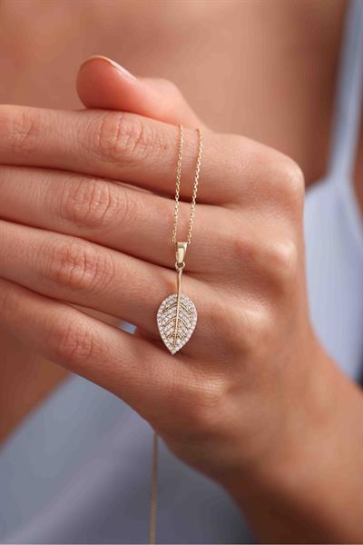 Taşlı Yaprak Kolye 45 cm