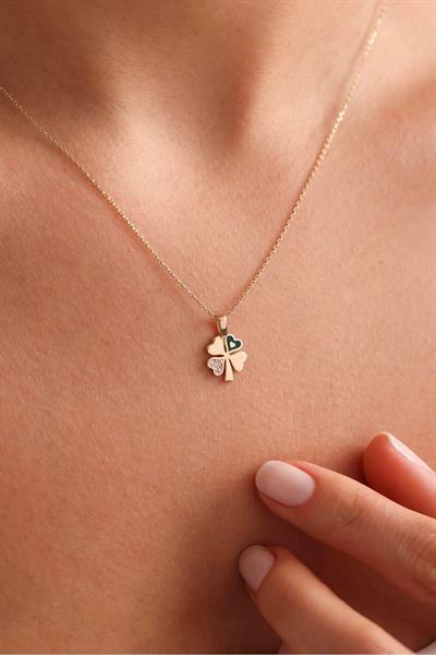 Taşlı Yeşil Mineli Yonca Kolye Ucu