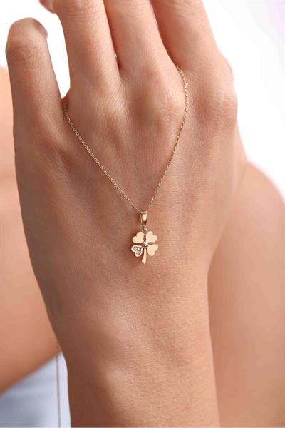 Taşlı Yonca Parlak Kolye Ucu