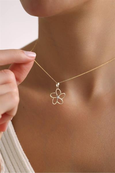 Tek Taşlı Çiçek Kolye Ucu