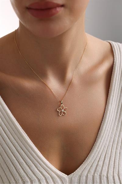 Tek Taşlı Çiçek Kolye Ucu