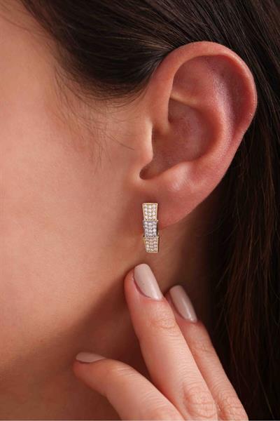 Trend Beyaz Altın Detaylı İkonik Serpenti Yılan Taşlı Küpe