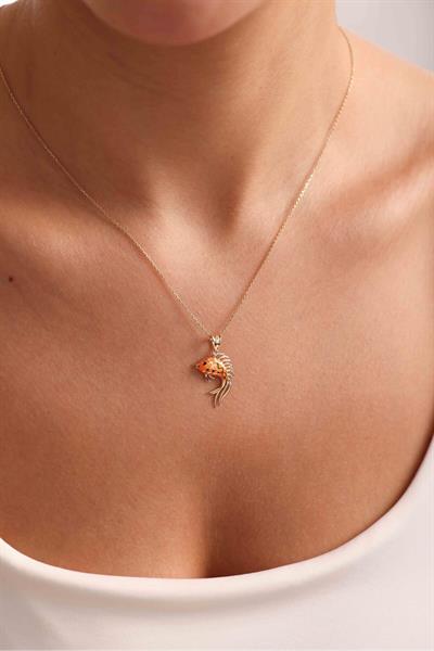 Turuncu Mineli Balık Kolye Ucu