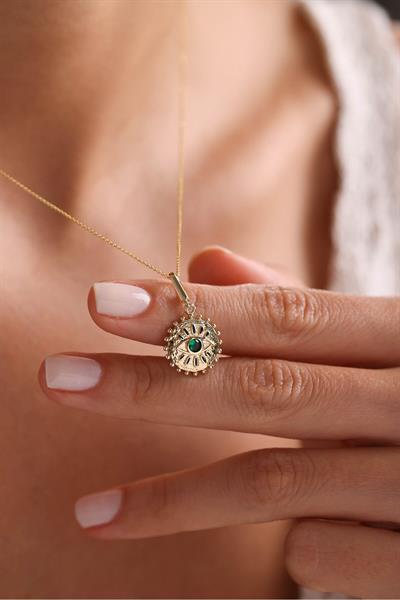 Yeşil Stone Göz Güneş Heritage Kilitli Charm Pendant