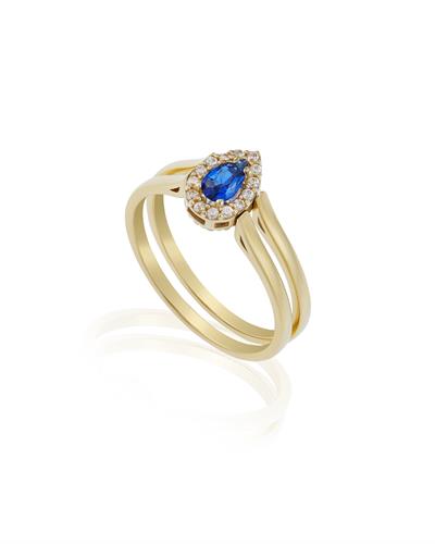 Çift Taraflı Beyaz Mavi Damla Taşlı Yüzük