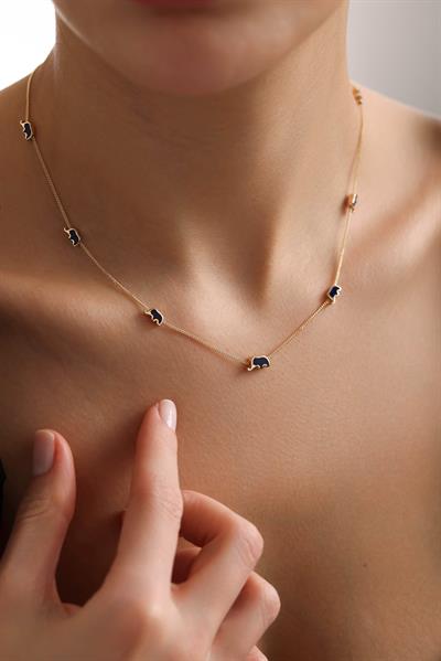 Lacivert Mineli 7 Fil Luck Kolye