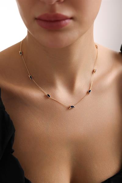 Lacivert Mineli 7 Fil Luck Kolye