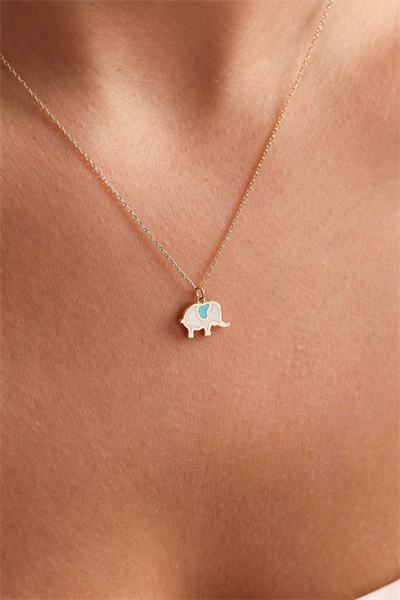 Mavi Beyaz Mineli Fil Kolye