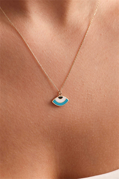 Mavi Beyaz Mineli Göz Kolye