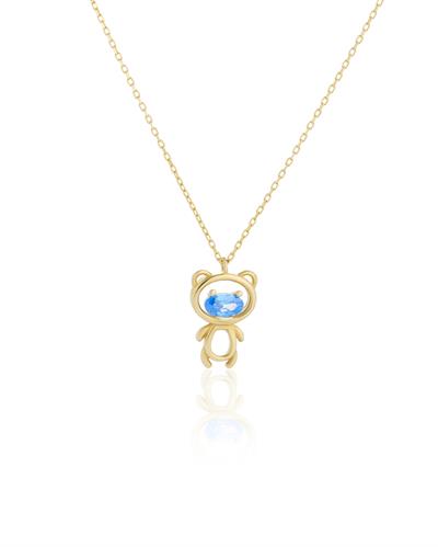 Mavi Oval Taşlı Teddy Bear Ayıcık Kolye