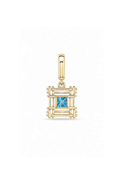 Mavi Stone Örgü Çerçeand Kilitli Charm Pendant
