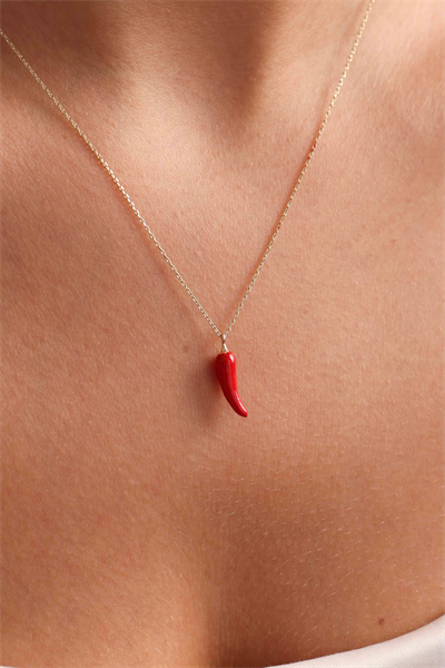 Mineli Kırmızı Biber Şans Kolye