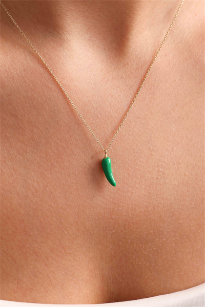 Mineli Yeşil Biber Şans Kolye