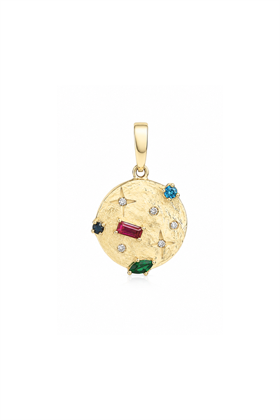 Mix Taşlı Galaxy Moon Kilitli Charm Kolye Ucu