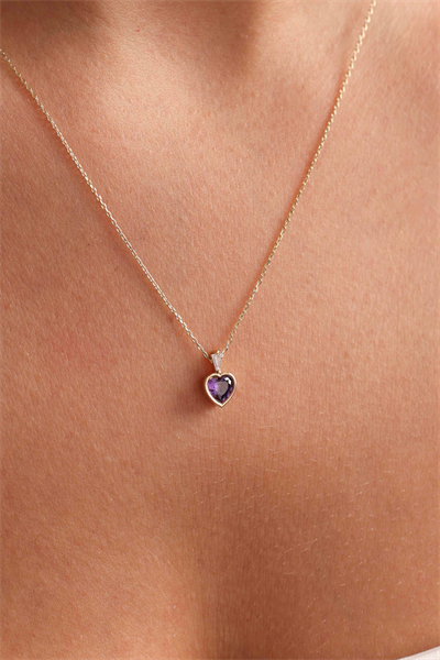 Mor Kalp Taşlı Kolye