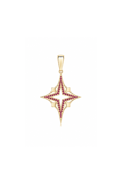 Rubin Stone Geo Kutup Yıldızı Kilitli Charm Pendant