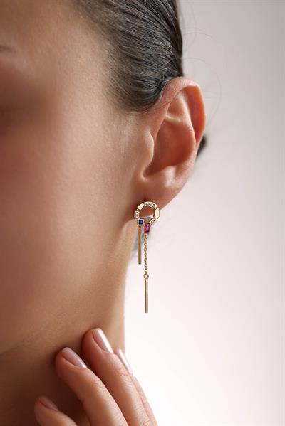 Ruby Baget Taşlı Sallantılı Mystic Küpe