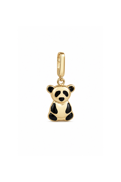 Siyah Mineli Panda Kilitli Charm Kolye Ucu