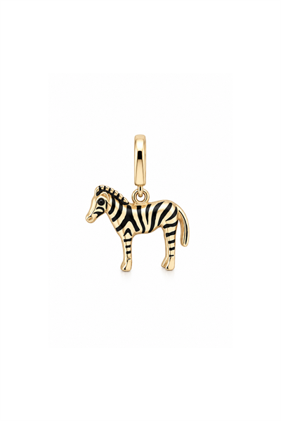 Siyah Mineli Zebra Kilitli Charm Kolye Ucu