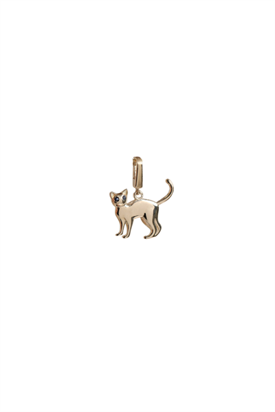 Siyah Taşlı Kedi Kilitli Charm Kolye Ucu