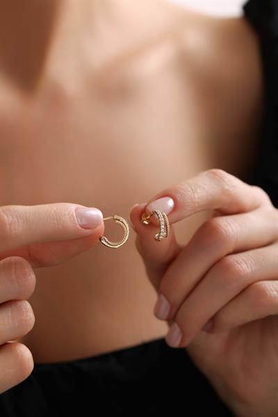 Taşlı Burgu Twins Küpe