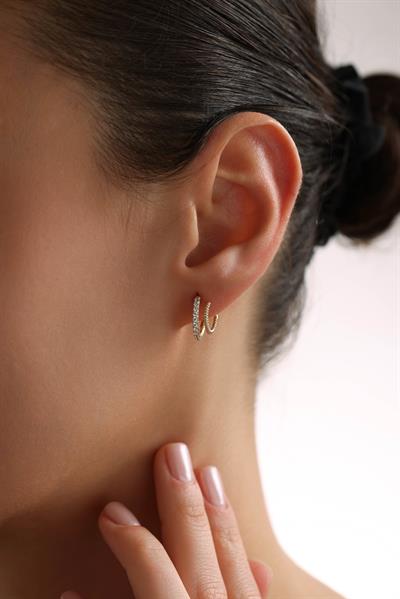 Taşlı Burgu Twins Küpe