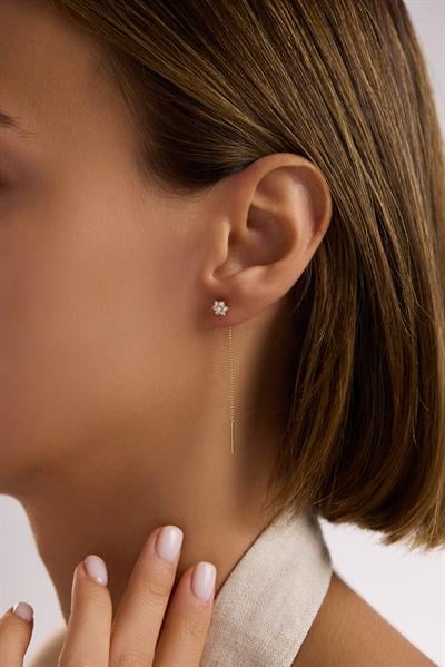 Taşlı Çiçek Sallantılı Küpe