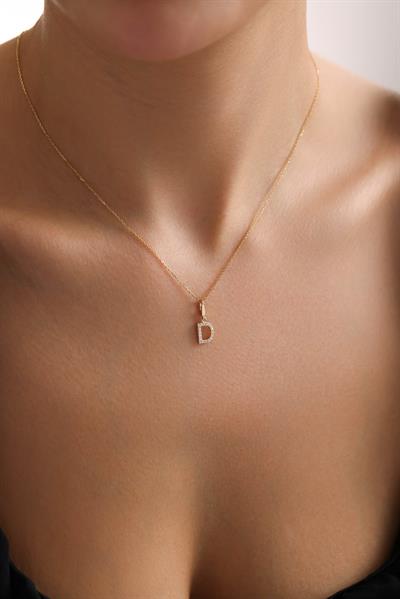 Taşlı D Harf Kilitli Charm Kolye