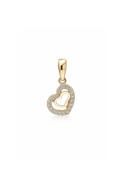 Taşlı Double Heart Kalp Kolye Ucu